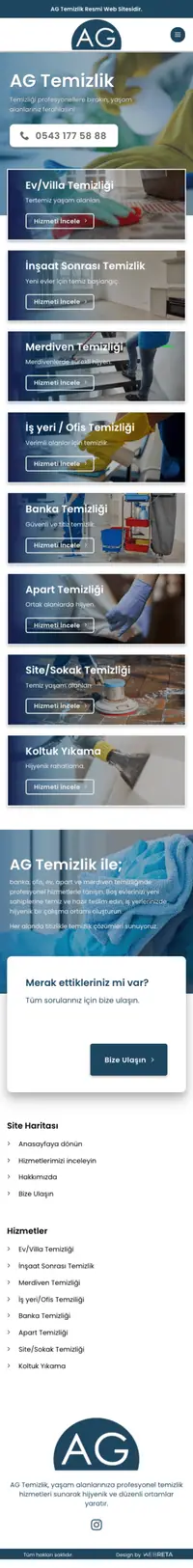 AG Temizlik web sitesi mobil görünümü