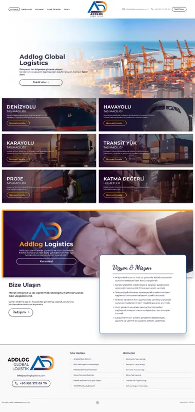 AddLog Lojistik web sitesi masaüstü görünümü
