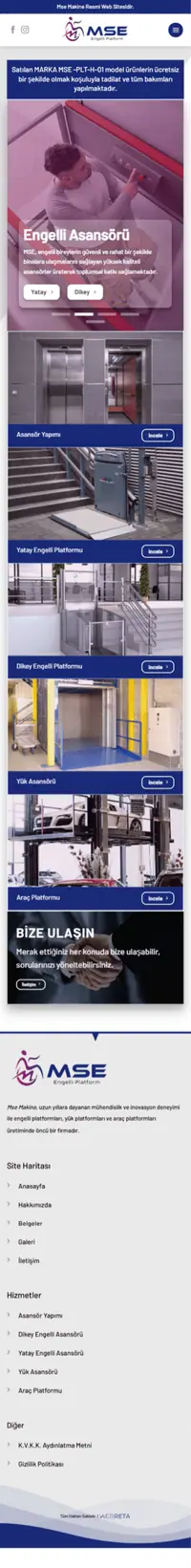 MSE web sitesi mobil görünümü
