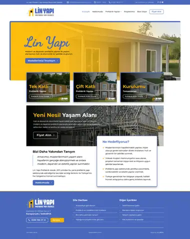 Lin Yapı web sitesi masaüstü görünümü