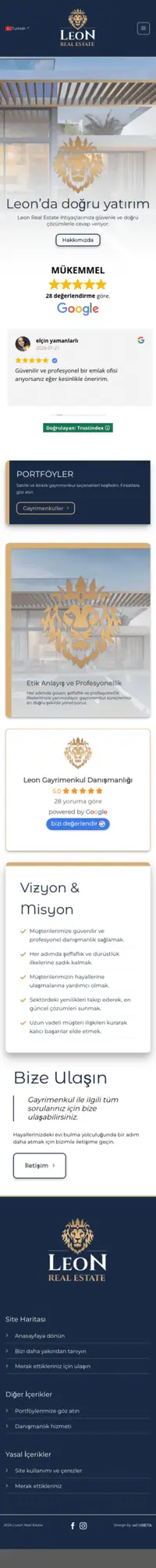 Leon Gayrimenkul web sitesi mobil görünümü