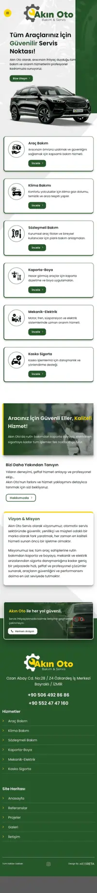 Akın Oto web sitesi mobil görünümü