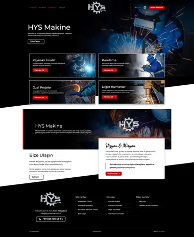 HYS Makine web sitesi masaüstü görünümü