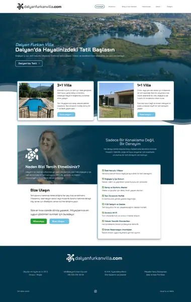 Dalyan Furkan Villa web sitesi masaüstü görünümü