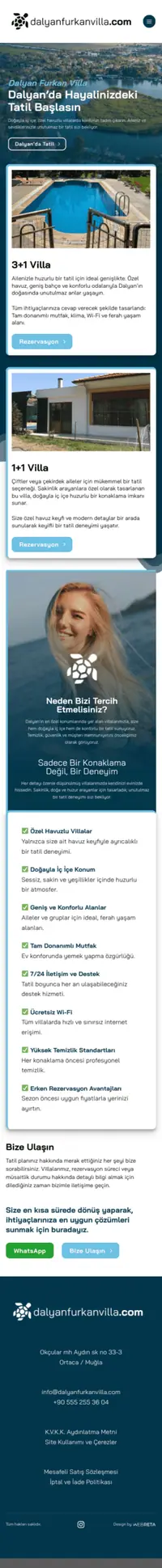 Dalyan Furkan Villa web sitesi mobil görünümü