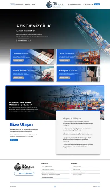 Pek Denizcilik web sitesi masaüstü görünümü