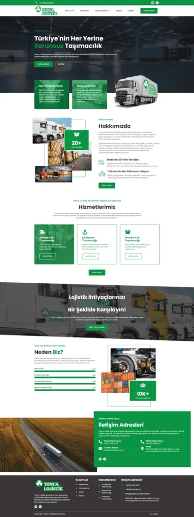 Yonca Lojistik web sitesi masaüstü görünümü