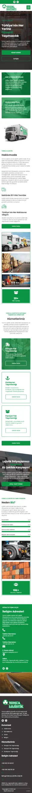 Yonca Lojistik web sitesi mobil görünümü