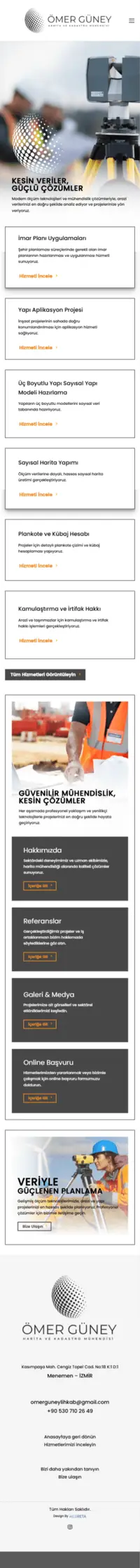 Ömer Güney Harita ve Kadastro web sitesi mobil görünümü
