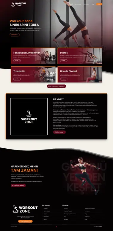 Workout Zone web sitesi masaüstü görünümü