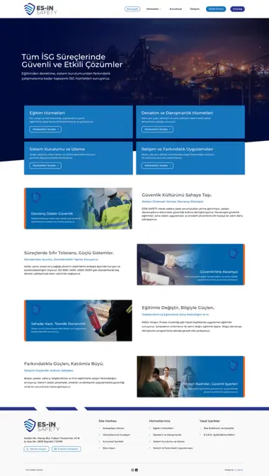 Esin Safety web sitesi masaüstü görünümü