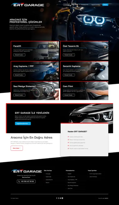 Ert Garage web sitesi masaüstü görünümü