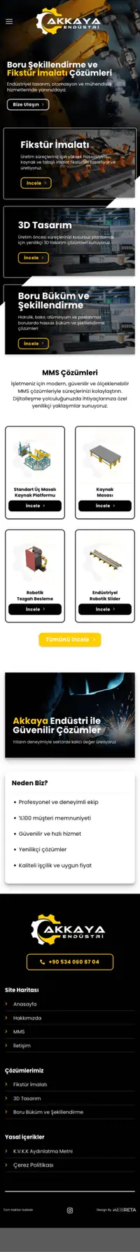 Akkaya Endüstri web sitesi mobil görünümü