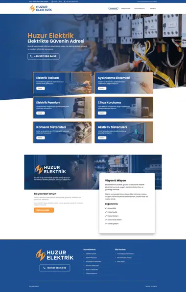 Huzur Elektrik web sitesi masaüstü görünümü