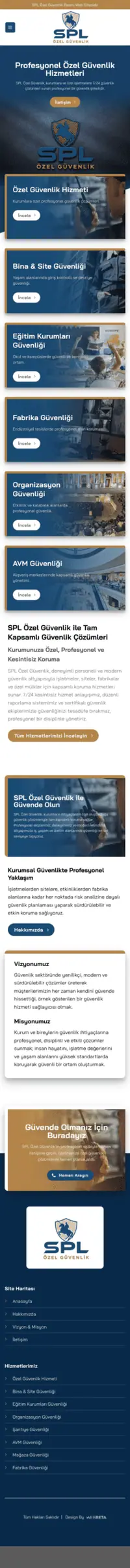 SPL Güvenlik web sitesi mobil görünümü