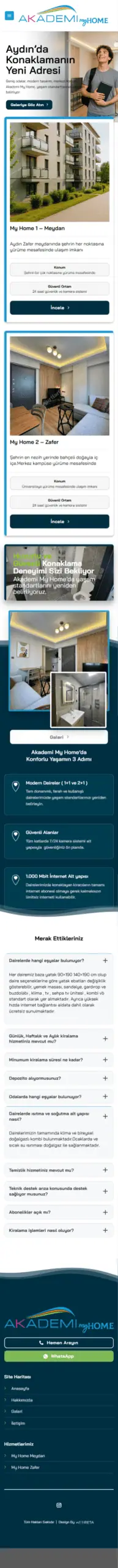 Akademi My Home web sitesi mobil görünümü