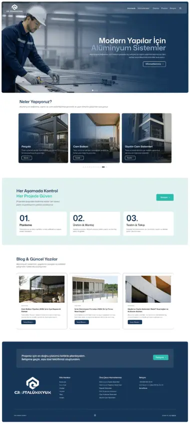 Craft Alüminyum web sitesi masaüstü görünümü
