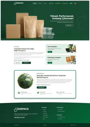 Odepack web sitesi masaüstü görünümü