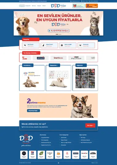 D&D Petshop web sitesi masaüstü görünümü