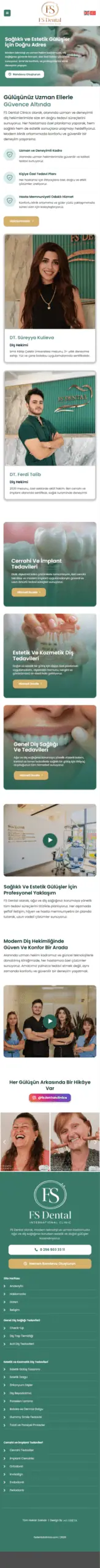 Fs Dental web sitesi mobil görünümü