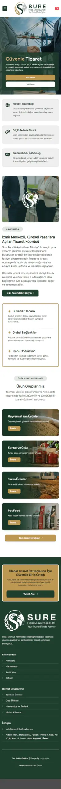 Sure web sitesi mobil görünümü