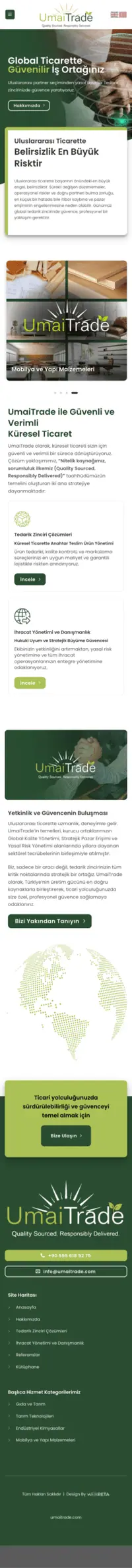 Umaitrade web sitesi mobil görünümü