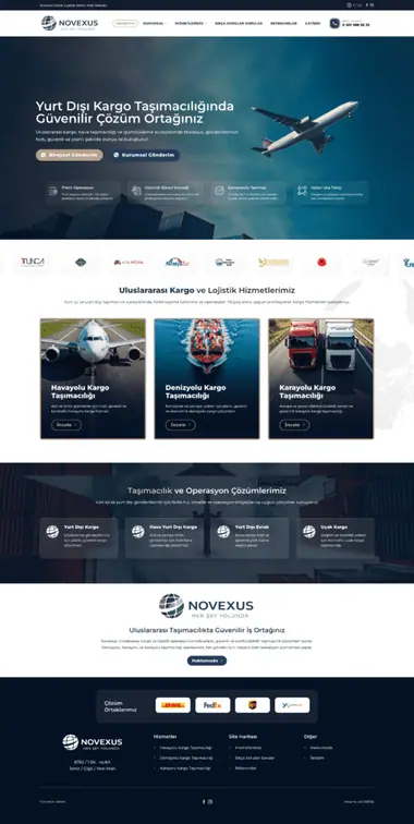 Novexus Global Lojistik web sitesi masaüstü görünümü