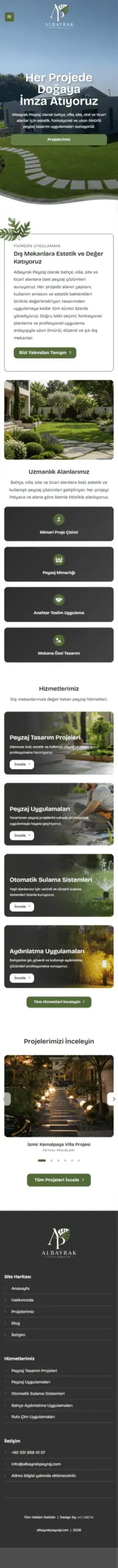 Albayrak Peyzaj web sitesi mobil görünümü
