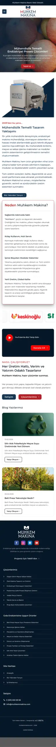 Muhkem Makina web sitesi mobil görünümü