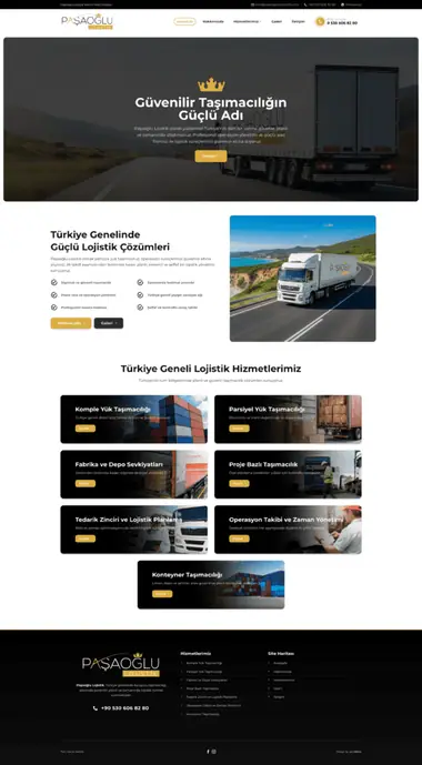 Paşaoğlu Lojistik web sitesi masaüstü görünümü