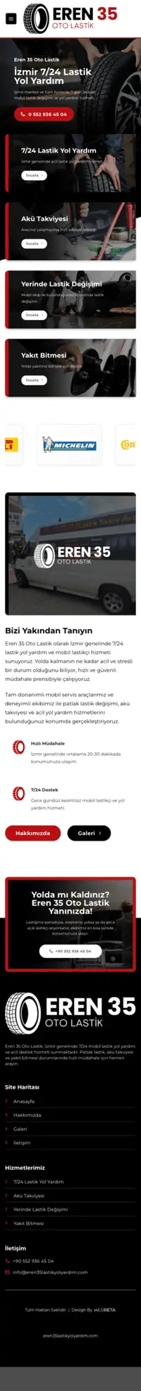 Eren Lastik 35 web sitesi mobil görünümü