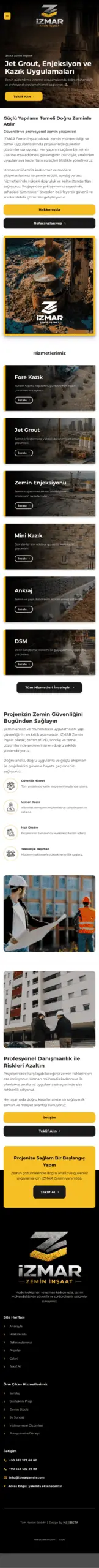 İzmar Zemin web sitesi mobil görünümü