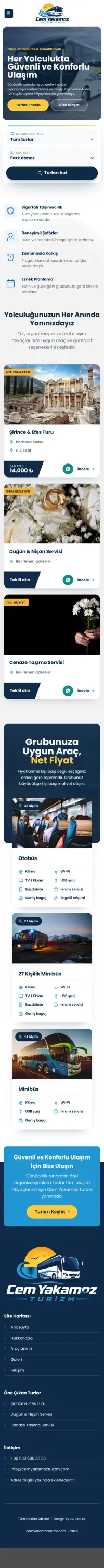 Cem Yakamoz Turizm web sitesi mobil görünümü