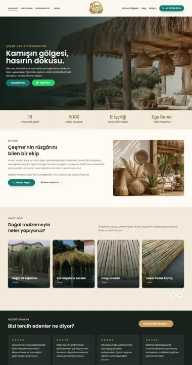 Çeşme Hasır Dekorasyon web sitesi masaüstü görünümü