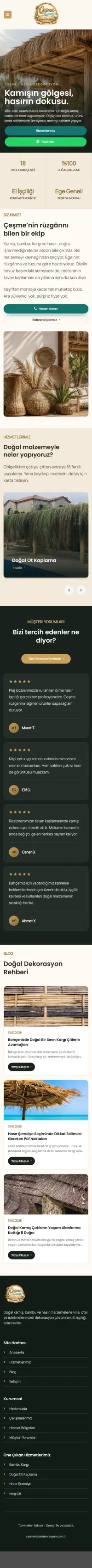 Çeşme Hasır Dekorasyon web sitesi mobil görünümü