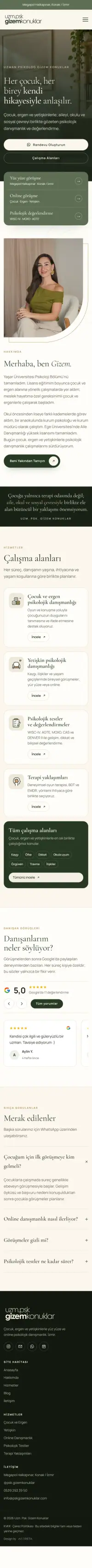 Uzm. Psk. Gizem Konuklar web sitesi mobil görünümü