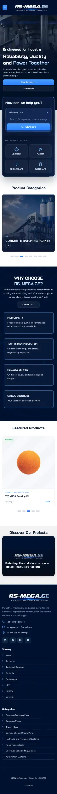 RS-Mega web sitesi mobil görünümü