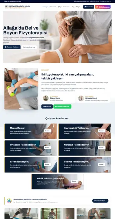 Sonel Fizyoterapi web sitesi masaüstü görünümü
