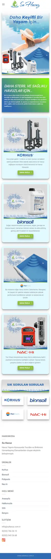 Su Havuz web sitesi mobil görünümü